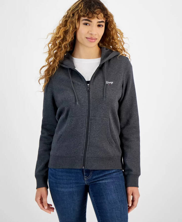 Women's Script Logo Zip-Front Hoodie DARK GREY HEATHER - 1