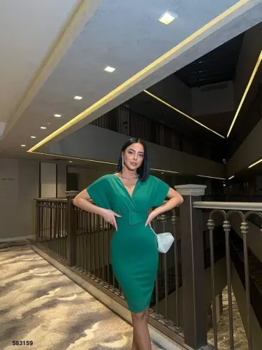 Women's Scuba Crepe V-Neck and Back Detailed Dress - BÜYÜKBEDENIZ (1)