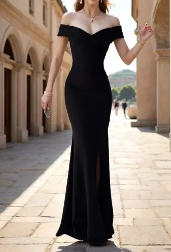 Women's Scuba Fabric Boat Neck And Décolleté Detailed Dress - 2