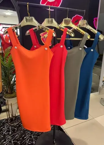 Women's Scuba Fabric Buttoned Zippered Strap Dress - BÜYÜKBEDENIZ (1)