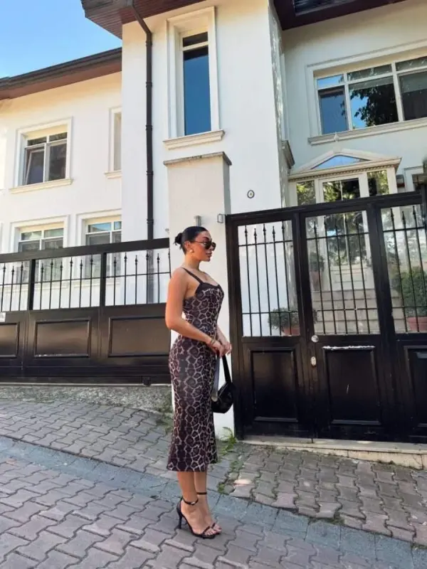 Women's Scuba Fabric Digital Leopard Print Midi Dress - 7