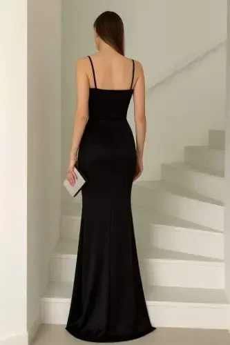 Women's Scuba Fabric V-Neck Slit Detailed Maxi Dress - BÜYÜKBEDENIZ (1)