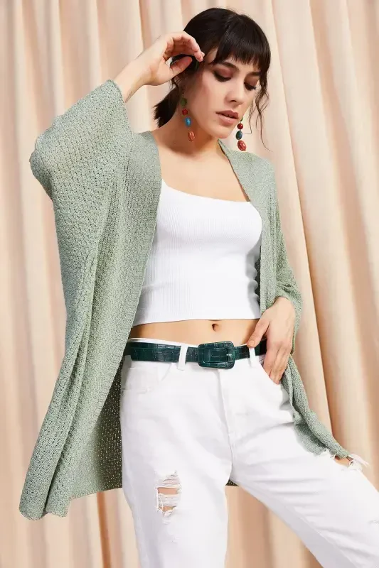 Women's Sea Green Batwing Spring Cardigan HRK-19000057-SEA GREEN - 3
