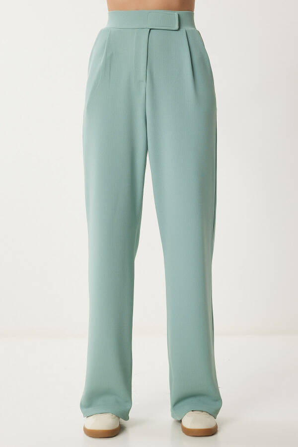 Women's Sea Green Belted Relaxed Woven Trousers RV00150 - 5