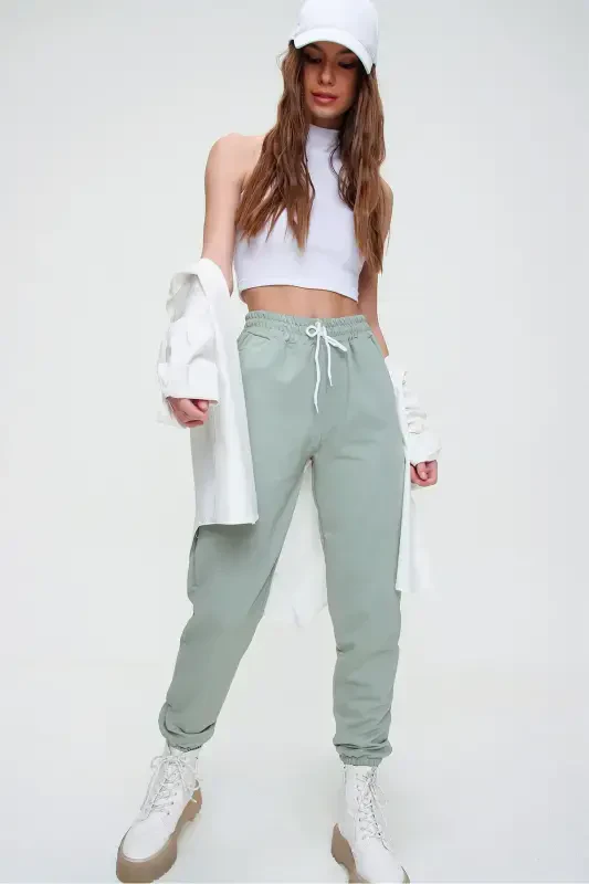 Women's Sea Green Elastic Waist And Hem Basic Sweatpants ALC-X5902-SEA GREEN - 1