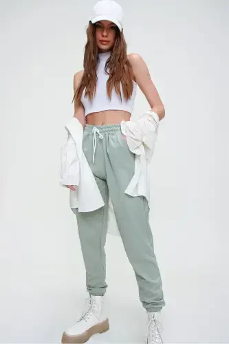 Women's Sea Green Elastic Waist And Hem Basic Sweatpants ALC-X5902-SEA GREEN - 2