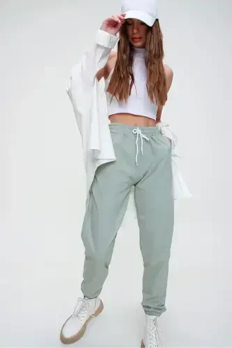 Women's Sea Green Elastic Waist And Hem Basic Sweatpants ALC-X5902-SEA GREEN - 3