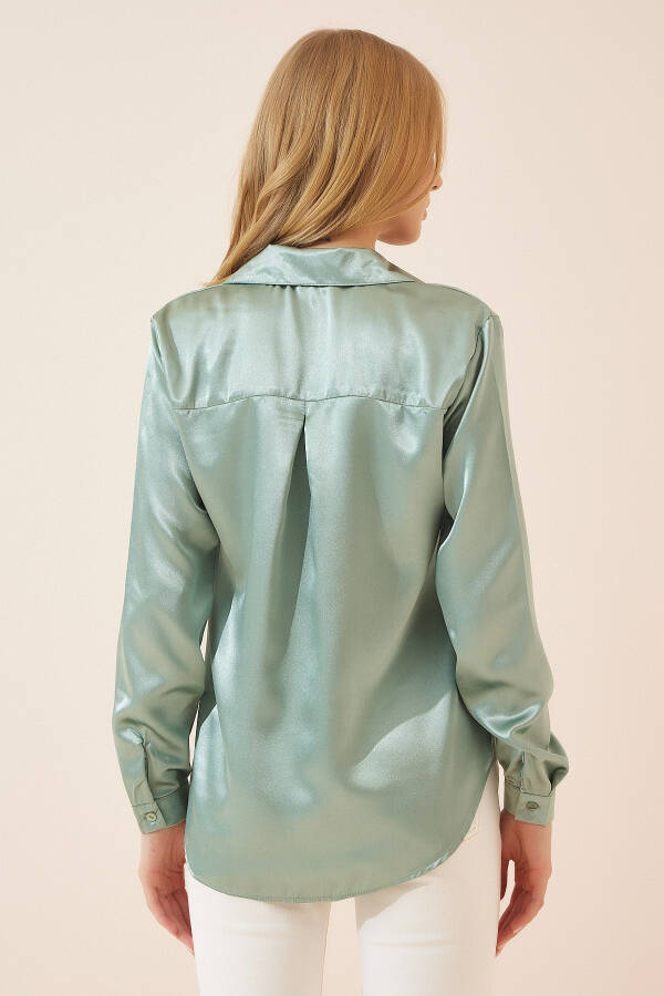 Women's Sea Green Lightly Draped Satin Surface Shirt - 2