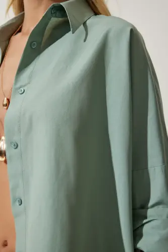 Women's Sea Green Oversize Long Basic Shirt DD00842-Sea Green - 5