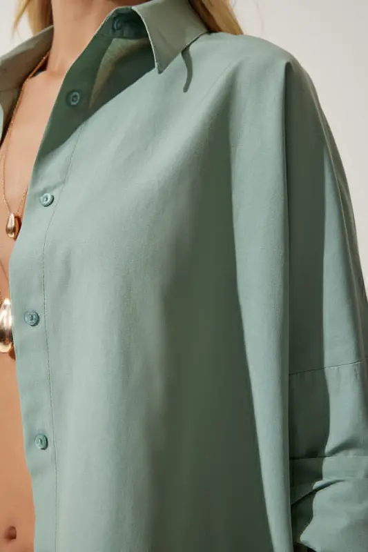 Women's Sea Green Oversize Long Basic Shirt DD00842-Sea Green - 5
