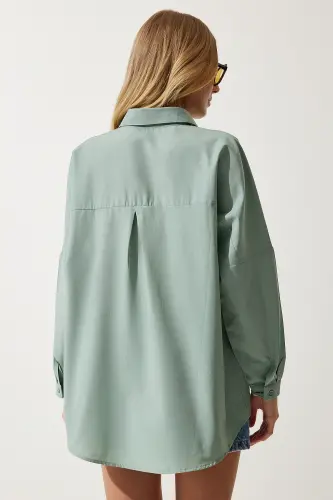 Women's Sea Green Oversize Long Basic Shirt DD00842-Sea Green - 6