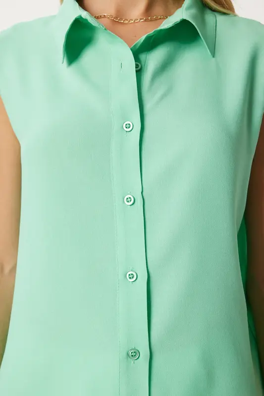 Women's Sea Green Sleeveless Viscose Shirt TO00129-Sea Green - 5
