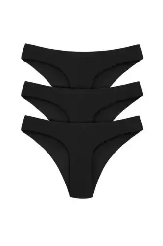 Women's Seamless Laser Cut Invisible Panties 3-Pack in Black - BÜYÜKBEDENIZ (1)