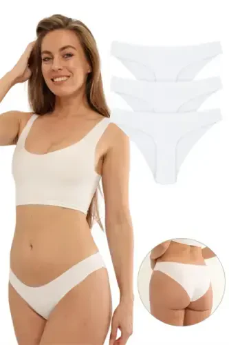 Women's Seamless Laser Cut Invisible Panties 3 Pack White - 15