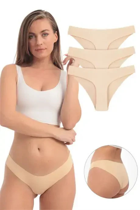Women's Seamless No Show Laser Cut Brief 3 Pack Nude - BÜYÜKBEDENIZ