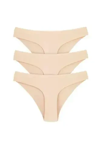 Women's Seamless No Show Laser Cut Brief 3 Pack Nude - BÜYÜKBEDENIZ (1)