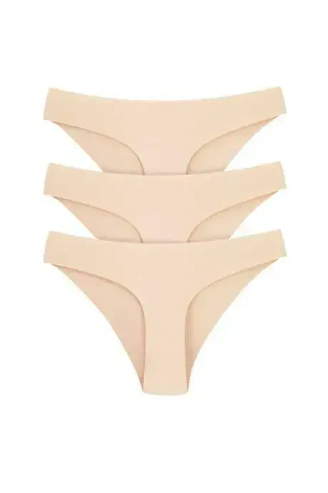 Women's Seamless No Show Laser Cut Brief 3 Pack Nude - 2