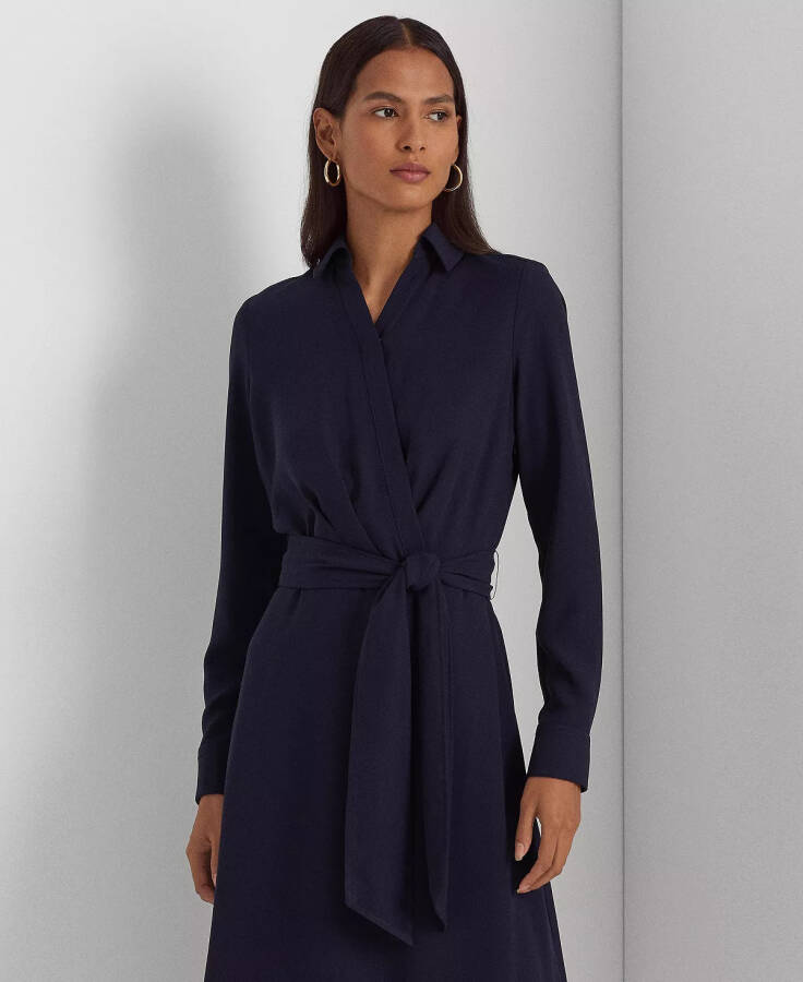 Women's Self-Belt Long-Sleeve Surplice Georgette Midi Dress Lighthouse Navy - 4