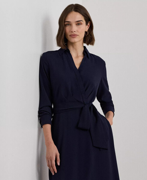 Women's Self-Belt Long-Sleeve Surplice Georgette Midi Dress Lighthouse Navy - 5