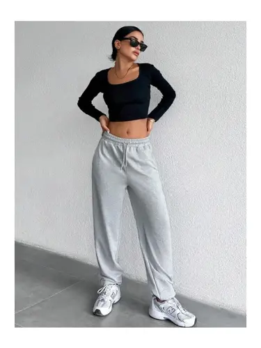 Women's Self Curling Baggy Sweatpants SPR24EA89-Gray - 1