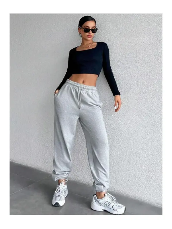 Women's Self Curling Baggy Sweatpants SPR24EA89-Gray - 2