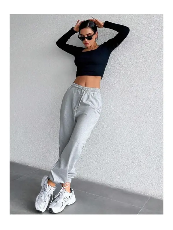 Women's Self Curling Baggy Sweatpants SPR24EA89-Gray - 3