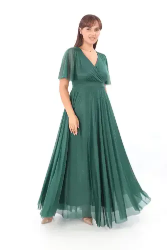 Women's Self-embossed Sequin Mesh Stretch Emerald Green Evening Dress KL3051 - 1