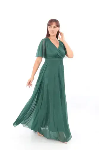Women's Self-embossed Sequin Mesh Stretch Emerald Green Evening Dress KL3051 - BÜYÜKBEDENIZ (1)