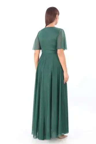 Women's Self-embossed Sequin Mesh Stretch Emerald Green Evening Dress KL3051 - 3
