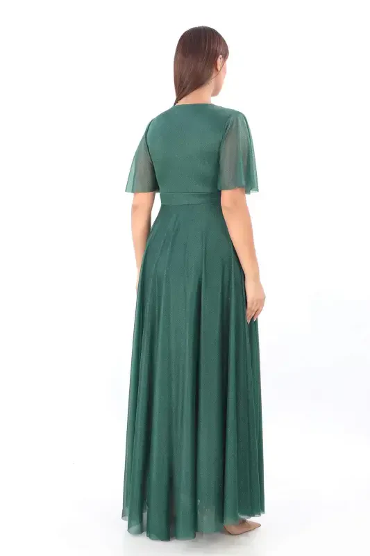 Women's Self-embossed Sequin Mesh Stretch Emerald Green Evening Dress KL3051 - 3