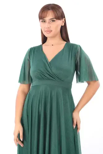 Women's Self-embossed Sequin Mesh Stretch Emerald Green Evening Dress KL3051 - 5