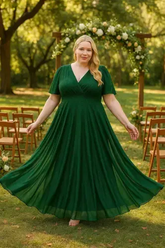 Women's Self-embossed Sequin Mesh Stretch Emerald Green Evening Dress KL3051 - 6