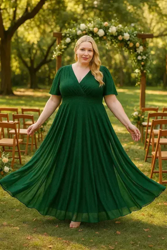 Women's Self-embossed Sequin Mesh Stretch Emerald Green Evening Dress KL3051 - 6