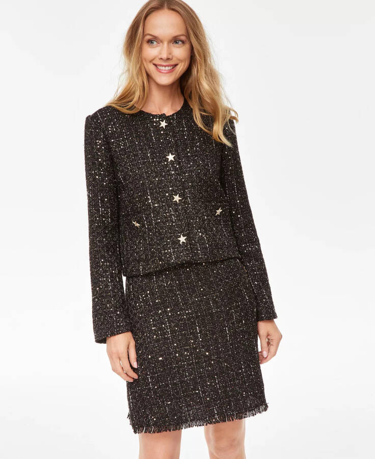 Women's Sequin Tweed Blazer, Created for Modazone Deep Black - 1