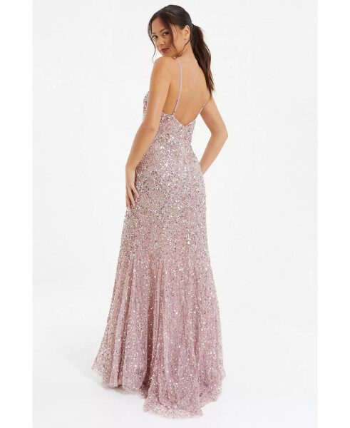 Women's Sequin V-Neck Strappy Evening Dress Pink - 5