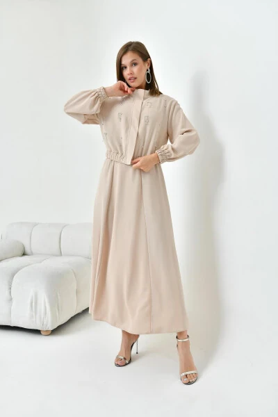 Women's Sequined Crepe Skirt Suit Beige 30839 - 22