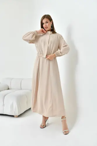 Women's Sequined Crepe Skirt Suit Beige 30839 - 1