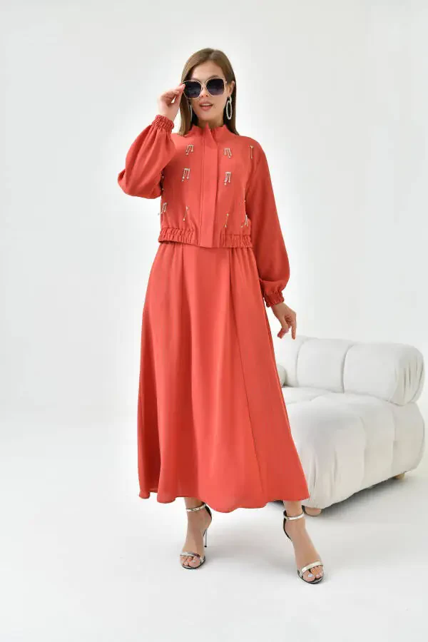 Women's Sequined Crepe Skirt Suit Tile 30839 - 13