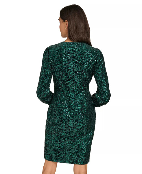 Women's Sequined Faux-Wrap Sheath Dress Green - 2