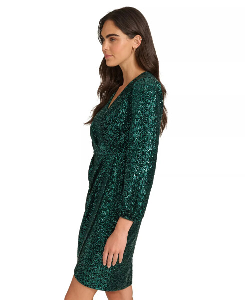 Women's Sequined Faux-Wrap Sheath Dress Green - 4