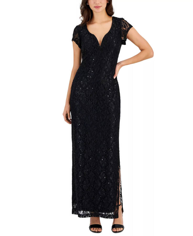 Women's Sequined-Lace Maxi Dress Black - 1