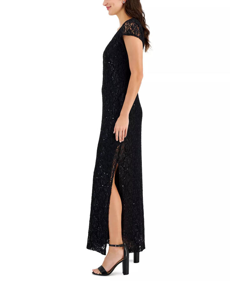 Women's Sequined-Lace Maxi Dress Black - 3