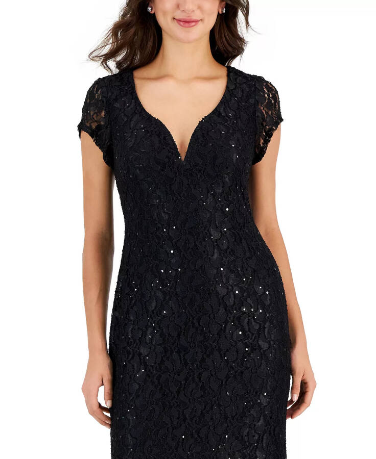 Women's Sequined-Lace Maxi Dress Black - 4