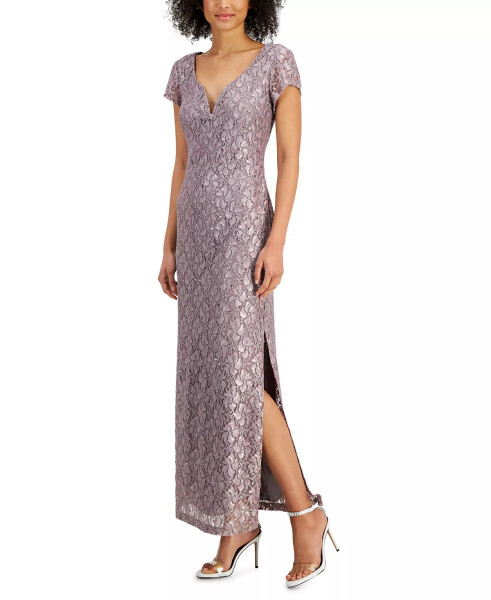 Women's Sequined-Lace Maxi Dress Dusty Taupe - 1