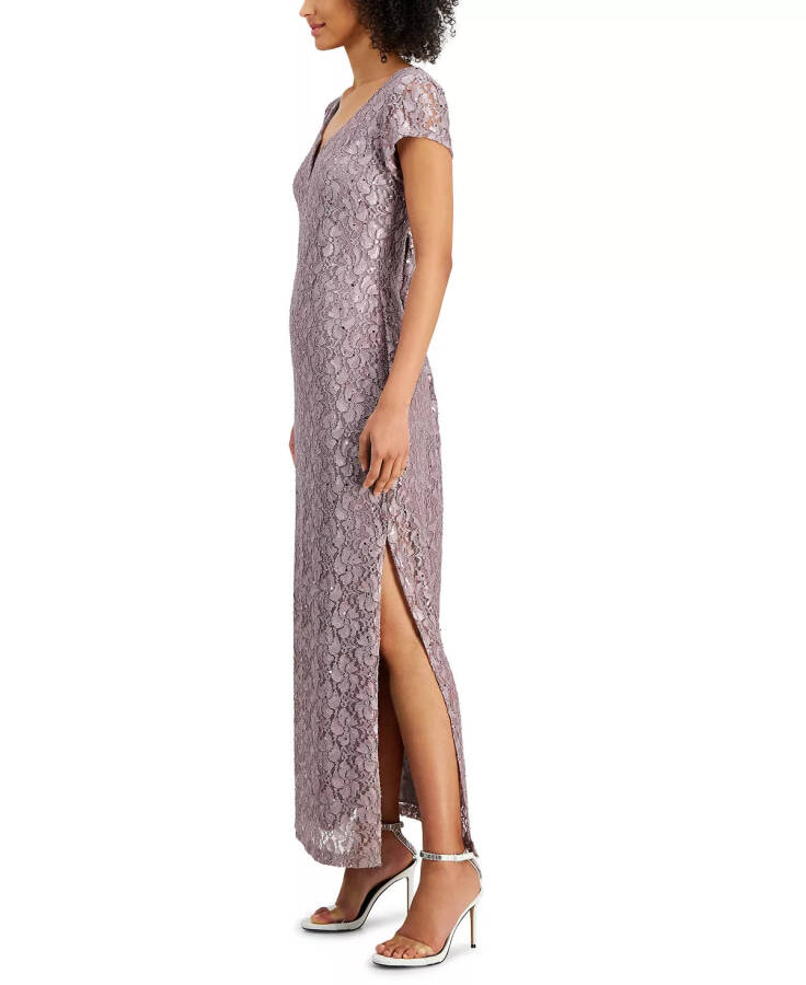 Women's Sequined-Lace Maxi Dress Dusty Taupe - 3