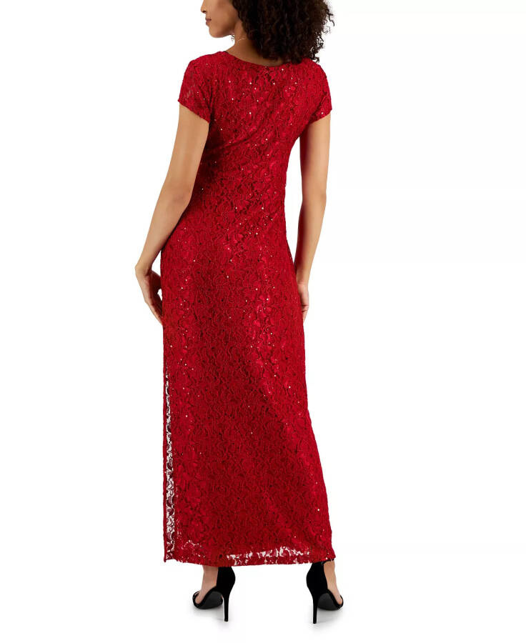 Women's Sequined-Lace Maxi Dress Red - 2