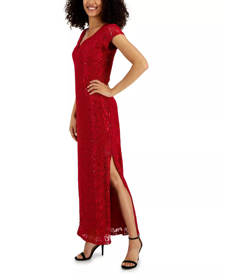 Women's Sequined-Lace Maxi Dress Red - 3