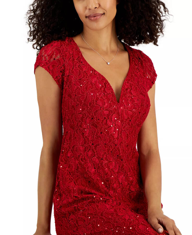 Women's Sequined-Lace Maxi Dress Red - 4