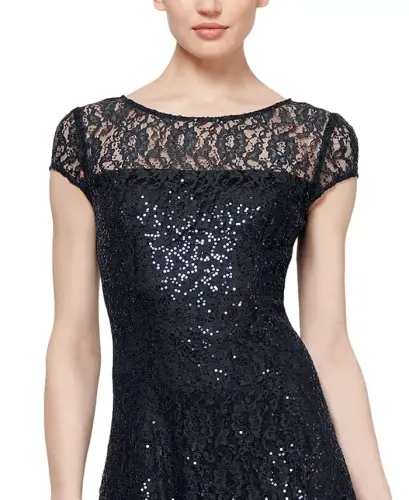 Women's Sequined Lace Midi Dresses - Black - SL FASHIONS (1)