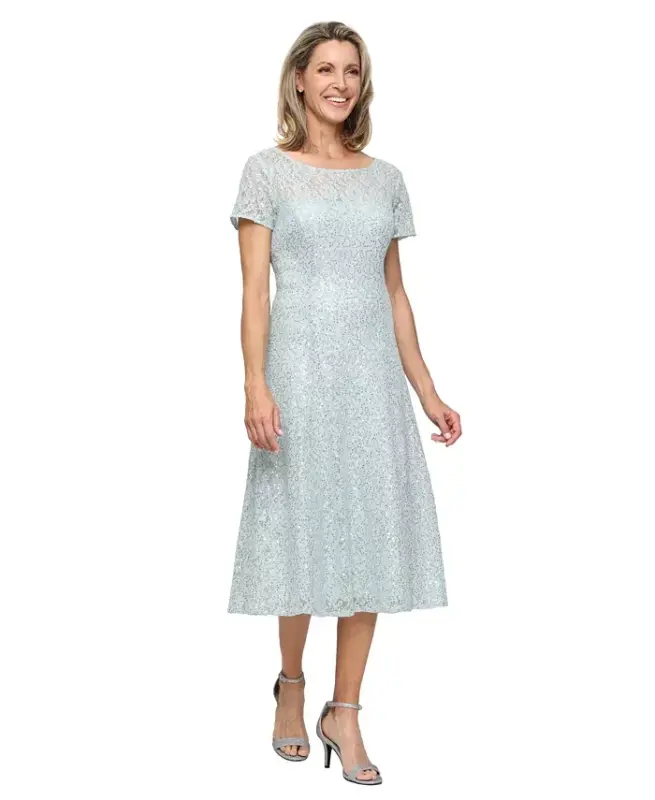 Women's Sequined Lace Midi Dresses - Sage - 1